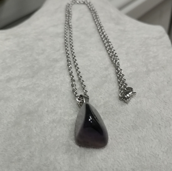 Amethyst Necklace Natural Gemstone Crystal Pendant Stainless-Steel Chain Purple - Picture 10 of 17